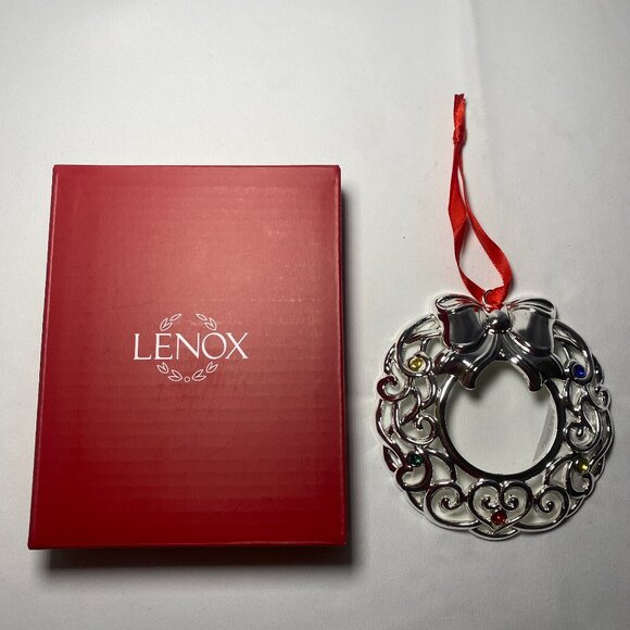Lenox Sparkle and Scroll Wreath Ornament Multicolor Gems Silver 893113 NIP - Picture 1 of 4